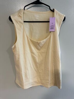 NWT Wild Fable Ribbed Tank Top XXL | Light Yellow Scoop Neck Bow Detail